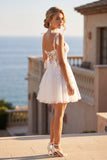 Juliet JT972LW Baby Doll White Dress with Floral Appliqué, Corset Bodice and Bow-Tie Straps