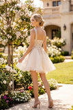 Baby Doll Short Dress with Floral Glitter Skirt, Corset Bodice and Lace-Up Back