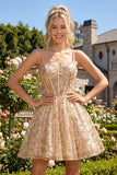 Baby Doll Glitter Corset Short Dress with Sparkle Tulle Skirt