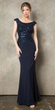Juno 957 Floor Length Boat Neckline Fitted Evening Gown Embroidered Bodice