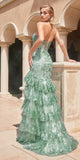 Ladivine KV1095 Long Strapless Layered Boned Bodice Ruffle Mermaid Dress