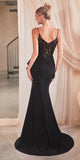 Ladivine KV1100 Long Fitted Black Gown With Side Peplum