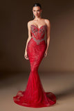 Ladivine KV1129 Strapless Sweetheart Neck Crystal Linear Beading Gown