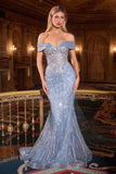 Ladivine KV1130 Mermaid Gown Off Shoulder Crystal Embellished Tulle
