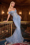 Ladivine KV1130 Mermaid Gown Off Shoulder Crystal Embellished Tulle