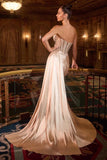 Ladivine KV1131 Strapless Satin Fitted Gown Side Sash