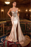 Ladivine KV1131 Strapless Satin Fitted Gown Side Sash