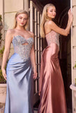 Ladivine KV1135 Strapless Sweetheart Bead and Crystal Satin Evening Gown