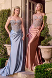 Ladivine KV1135 Strapless Sweetheart Bead and Crystal Satin Evening Gown