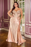 Ladivine KV1136C Strapless Sweetheart Draped Satin Fitted Plus Size Gown