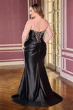 Ladivine KV1142C Fitted Strapless Crystal Embellished Plus Size Gown