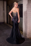 Ladivine KV1142 Sultry Fitted Strapless Crystal Embellished Thigh High Slit Gown