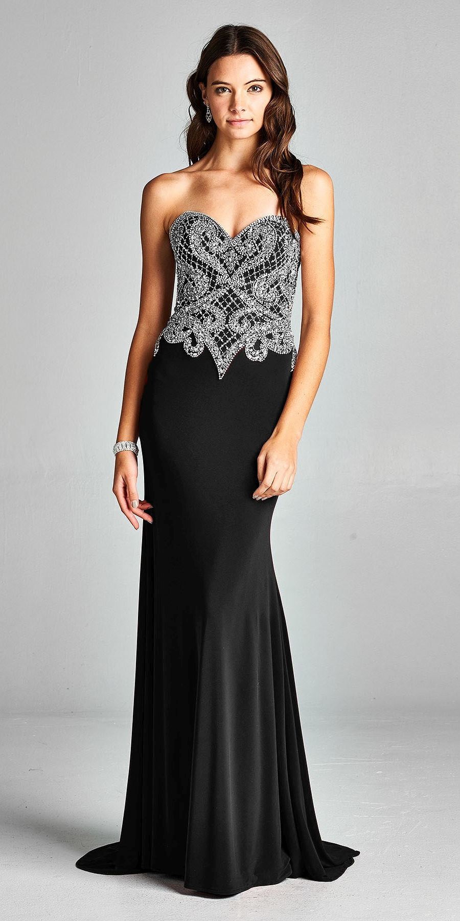 Aspeed L1887 Rhinestone Embellished Strapless Gown with Train