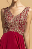 Aspeed Design L1978 Burgundy Sleeveless Long Prom Dress with Bead Appliques