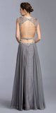 Aspeed USA L2052 Gray A-line Beaded Long Prom Dress Cut-Out Back with Slit