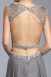 Aspeed USA L2052 Gray A-line Beaded Long Prom Dress Cut-Out Back with Slit