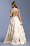 Aspeed USA L2057 Champagne A-line Long Prom Dress Embellished Bodice