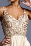 Aspeed USA L2057 Champagne A-line Long Prom Dress Embellished Bodice
