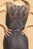 Aspeed Design L2099 Charcoal Appliqued Mermaid Long Prom Dress