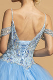 Aspeed Design L2101 French Blue Cold-Shoulder Long Quinceanera Dress