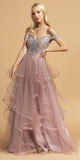 Aspeed Design L2161 Cold-Shoulder Tiered Long Prom Dress Charcoal