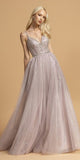 Aspeed Design L2167 Long Beaded Prom Dress V-Neck and Back Champagne