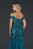 Aspeed Design L2170 Cold-Shoulder Appliqued Long Prom Dress Teal