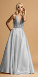 Aspeed Design L2183 Beaded Long A-Line Prom Dress with Pockets Champagne