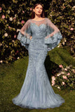Andrea & Leo MA105 Dress Lace Fitted Caplet - DUSTY BLUE
