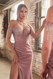 Ladivine OC020 Long Shimmering Off The Shoulder Beaded Hollywood Gown