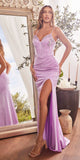 Ladivine OC021 Long Iridescent Fitted Gown Leg Slit Embellished Details