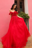 Nox Anabel R1303 Long Off the Shoulder Sweetheart Tulle A-Line Gown