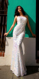 Nox Anabel R1308 Long Sequin Floral Print One Shoulder Mermaid Gown