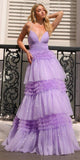 Nox Anabel R1316 Long Glitter Ruffled Tiered A-Line Sleeveless Gown