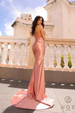 Nox Anabel R1323 Long Fitted Sheath Sheer Bodice Halter Satin Gown