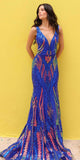 Nox Anabel R1402 Long Plunging V-Neck Fitted Sequin Print Gown