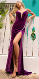 Nox Anabel R1428 Long Cold Off the Shoulder Strap Fitted Velvet Dress