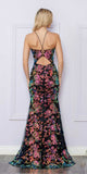Nox Anabel R1439 Long Sequin Floral Applique Mermaid Gown Cut-Out Back