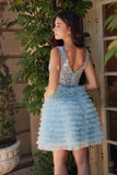Nox Anabel R883 Dress V-Neck A-Line Tiered Ruffled Skirt