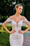 Ladivine SF209W Cold Off The Shoulder Fringe Beaded Mermaid Bridal Gown