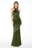 Astee T2005 Fitted Sleek Twisted Halter Top Satin Mermaid Gown
