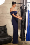 Astee T2011 Off the Shoulder Fitted Evening Gown Back Slit