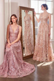 Ladivine Amoris T606 Long Sleeveless Glitter Print A-Line Gown