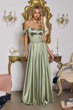 Amoris T612 Long A-Line Strapless Satin Semi-Formal Gown