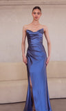 Ladivine Amoris T704 Dress Off the Shoulder Fitted Gown - SMOKY BLUE