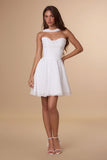 Amoris T709W Short Strapless Off White Chiffon Dress