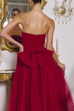 Amoris T712 Strapless Crepe Bodice A-Line Gown Layered Tulle Skirt