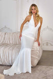 Amoris T720W Halter Satin Sleek Floor Length Satin Bridal Gown