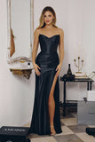 Amoris T713 Sleek and Modern Stretch Satin Strapless Gown
