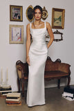Amoris T729W Sleek Satin Adjustable Straps Fitted Off White Gown